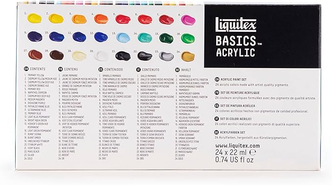 Liquitex BASICS Acrylic Paint Set, 24 x 22ml (0.74-oz) Tube Paint Set