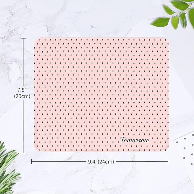 Seorsok Cute Pink Mouse Mat,Premium Textured Mouse Pads for Office Laptop,Washable Square Mousepads with Extended Stitched Edges Non Slip Rubber Base 9.5"x7.8"x0.12"Inch,Black Polka Dot Design