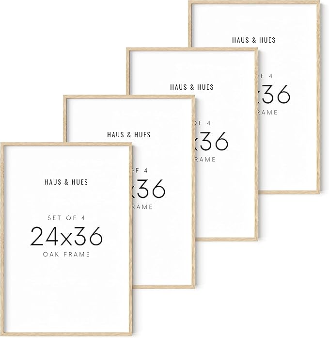 HAUS AND HUES Beige Oak Wood 24x36 Picture Frame - Modern Wood Wall Art Display - Lightweight 24x36 Frame for Art Prints, Photos, Posters - Ready-to-Hang Vertically & Horizontally (Set of 4)