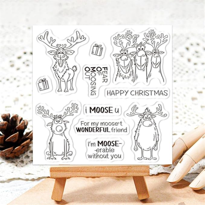 Christmas Deer Box Stamps and Cutting Dies for Card Making DIY Transparent Silicone Clear Stamp and Metal Die Cuts Sets for Scrapbooking Paper Greeting Cards Decor Seals Craft Supplies