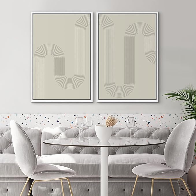 SIGNWIN Framed Canvas Print Wall Art Set Geometric Gray Pastel Color Field Landscape Abstract Shapes Illustration Modern Art Minimalism Decorative for Living Room, Bedroom, Office - 16"x24"x2 Black