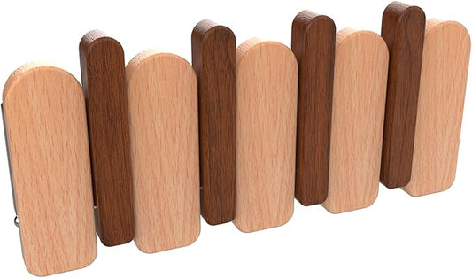 Wall Mounted Coat RackHooks Piano Key Hangers Natural Solid Wood Hanger Non-Woven Fabric Clothes Hangers for Closet, Kitchen, Bedroom, Bathroom, Entryway (Moon Walnut-Beech, 4 Hooks)