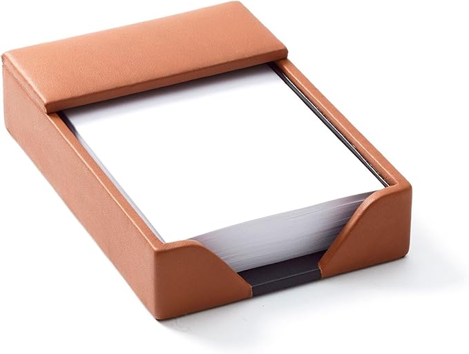 Leatherology Cognac Classic Memo Pad Holder – Leather Desk Note Holder with 210 Sheets Included, Compact Open-End Design & Microsuede Base for Home or Office Use