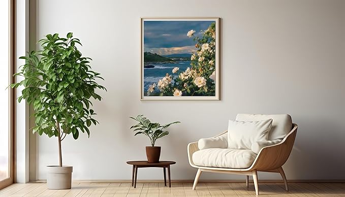 Paint by Numbers Kit for Adults Beginner,Coastal White Rose Paint by Number Kits Canvas Without Framed,Flower DIY Acrylic Oil Painting Adults Paint by Numbers Kits for Home Wall Decor 16x16 Inch