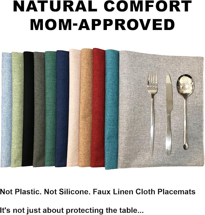 Cloth Placemats Set of 4, Cotton Linen Blend Machine Washable Double Layered Durable Place Mats Heat Resistant Placemats Wrinkle Free Thick Fabric Dining Table Mats (Light Linen, 4)