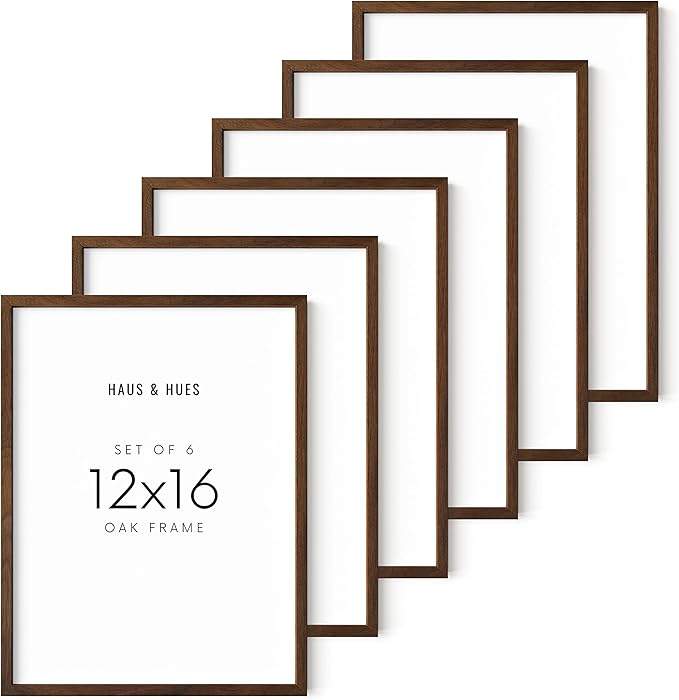 HAUS AND HUES 12x16 Picture Frame - Set of 6 12 x 16 Picture Frame Sets For Wall Collage, Frame 12x16 Wood Picture Frames Wall Decor, 12 by 16 Frames For Wall Decor Living Room (Walnut Oak Frame)