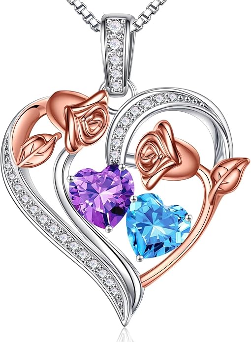 Iefil Christmas Gifts for Women Wife - 925 Sterling Silver Rose Heart Necklace, Stocking Stuffers for Women, Anniversary Birthday Gifts for Wife Girlfriend Mom