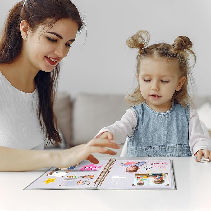 Scrapbook Photo Album 10x10 Inches 40 Pages Hardcover Kraft Paper Linen Cover Scrap Book Memory Book DIY Scrapbook Albums for Wedding Baby Boyfriend Travel Anniversary Family, Purple