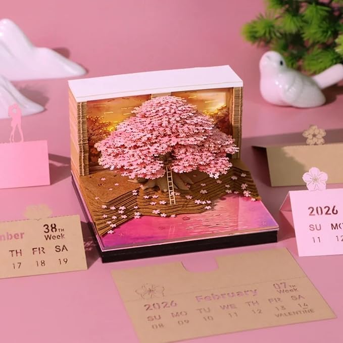 Time Piece Calendar 2026,3D Tree Tear-Away Memo Pad Creative Desk Calendars,3D Notepad Paper Carving Art Sticky Notes,3D Calendar 2026 Suitable for Room and Office Desktop Decoration