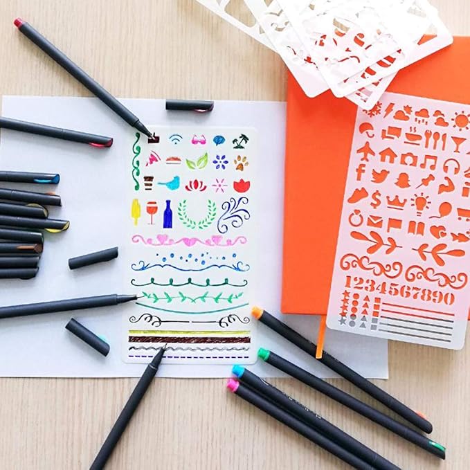 65 Pack Planner Colored Pens, 60 Assorted Colors Drawing Pens with 5 Different Stencils, Perfect for Dotted Journal Planner Writing Note Calendar Coloring Office School Supplies