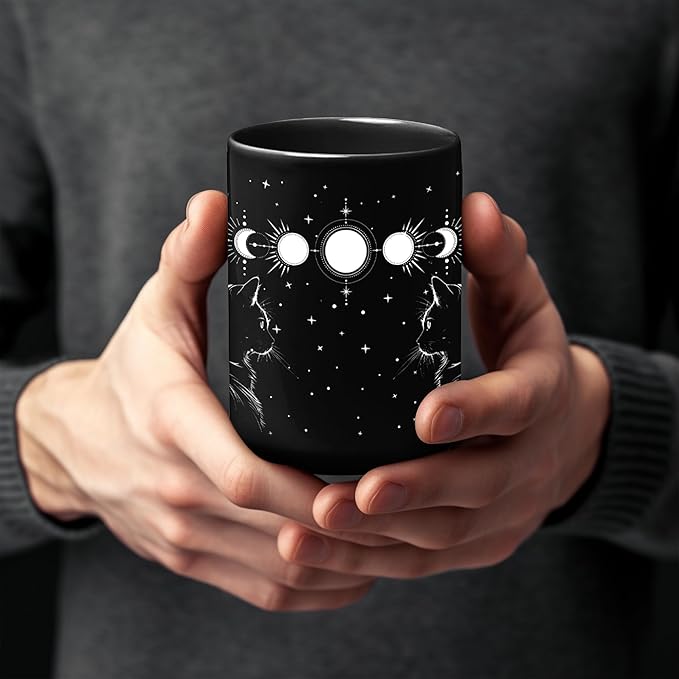 Black Cat Mug 15oz Cat Lover Gifts for Women Funny Goth Coffee Mug - Witch, Goth Decor Christmas Cup With Cats Goth Gift Witchy Gifts for Women, Men - Xmas Decorations Cats Christmas Gothic Home Decor