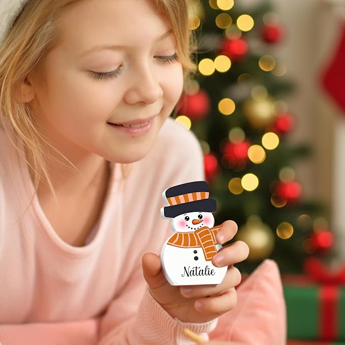 Personalized Christmas Decorations For Tables Custom 1-10 Snowman Name Block With Wooden Base Xmas Decorative Sign Decor Desk Indoor Home Family Gifts 9 Colors