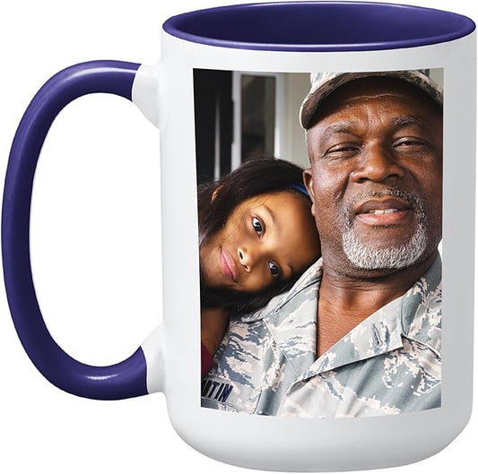 Let's Make Memories Personalized Photo Mug - Custom Coffee Mug - Your Photo - For Any Occasion - Birthday - For Him - For Her - For Friend - Couples -15oz- Navy Handle