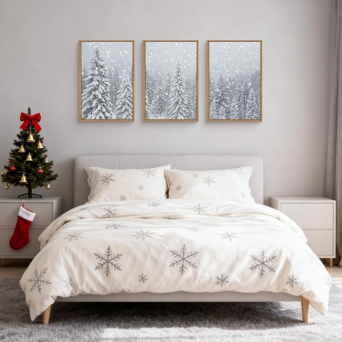 Winter Snow Covered Forest Framed Canvas Wall Art Set,Snowy Woodland Wall Decor,Wilderness Pine Tree Art Prints,Natural Botanical Landscape Artwork for Living Room, Bedroom,Farmhouse- 24"x36"x3