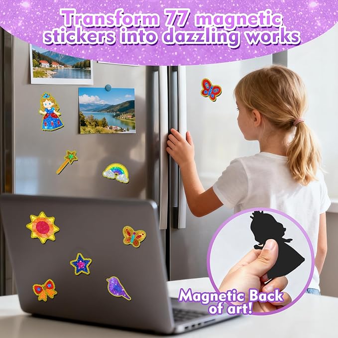 SOOVSY Magnetic Foil Art & Craft Fun Kit for Kids, Princess Foil Story Book with 77 Magnets & 100 Color Sheet, DIY Creative Activity, Travel Toys, Gifts Set for Ages 4, 5, 6, 7, 8, 9