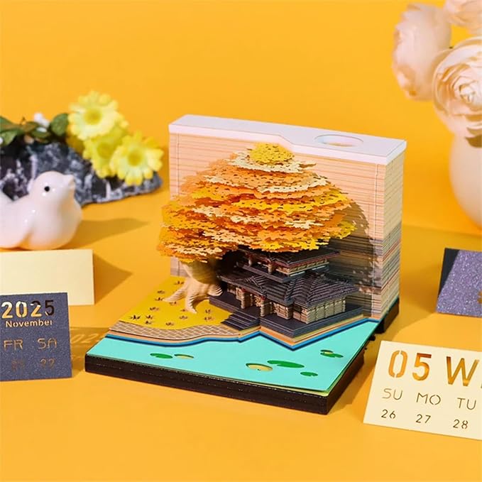 Time Piece Calendar 2026,3D Tree Tear-Away Memo Pad Creative Desk Calendars,3D Notepad Paper Carving Art Sticky Notes,3D Calendar 2026 Suitable for Room and Office Desktop Decoration