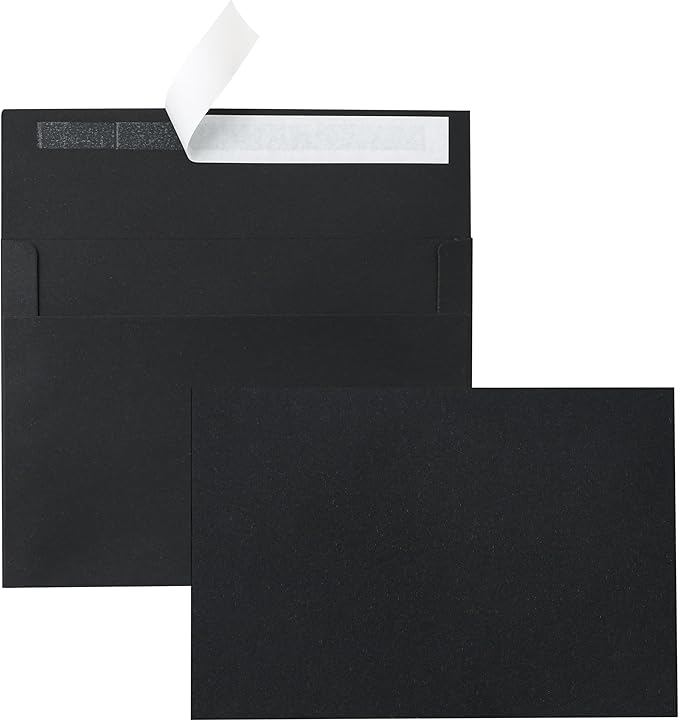 Black Single Panel Blank Note Cards and Envelopes 5 x 7 Heavyweight Flat Cardstock and A7 Envelopes Printable Self Seal 20 Packs for Birthday, Wedding Thank You Cards, Baby Shower