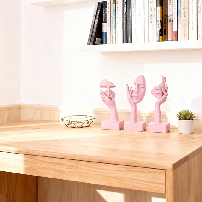 oliruim 3 Pcs Thinker Large Statue Set - Pink Art Abstract Home Accent Figurines for Living Room, Bedroom, Shelves, Office Desktop, Coffee Table Decor, Gift for Women (3 Pcs Pink, 9")