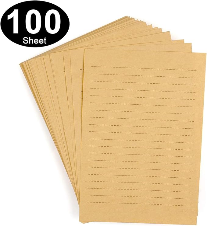 100 Sheets Vintage Kraft Stationary Paper 5.71 x 8.27 inch, A5 Size 120gsm Lined Stationery Writing Letter Papers Bulk Set for Personalized Letters, Creative Poems, Lyrics, Office Notes, etc