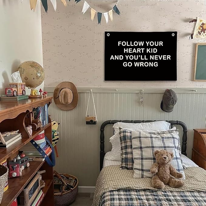 Nursery Decor Boy, Inspirational Wall Decor Hanging Linen Banner,Playroom Navy Blue Motivational Wall Flag for Kids Boys Room Playroom Nursery Wall Art, 20x30 Inch