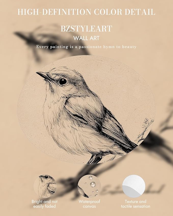 Bzstyleart Vintage Wall Art Decor for Living Room,New York State Bird Canvas Prints,Modern Gold Framed Wall Art Home Decor,Sketch Painting Picture for Bedroom Kitchen Bathroom,12L x 16W