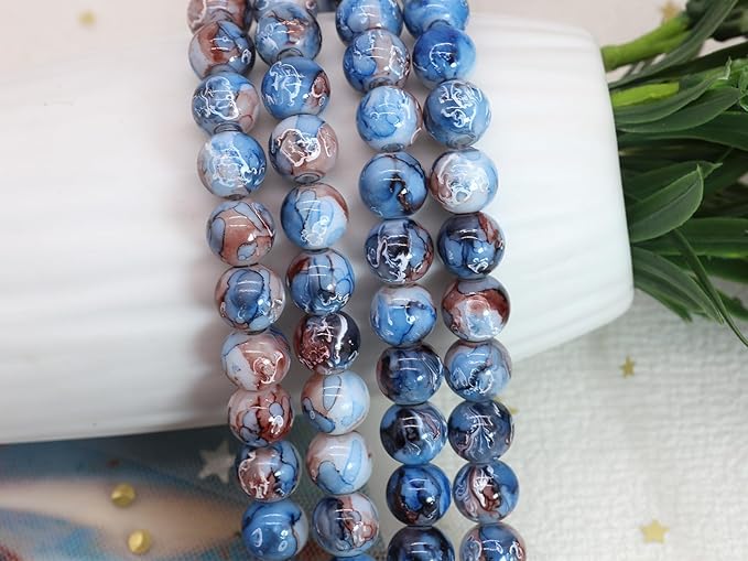 Pamir Tong 300PCS 10mm Blue Round Glass Beads Bracelet Space Loose Smooth Beads for Jewelry Making, Earring, Necklaces, Keychains, Lanyards & Adult Crafting