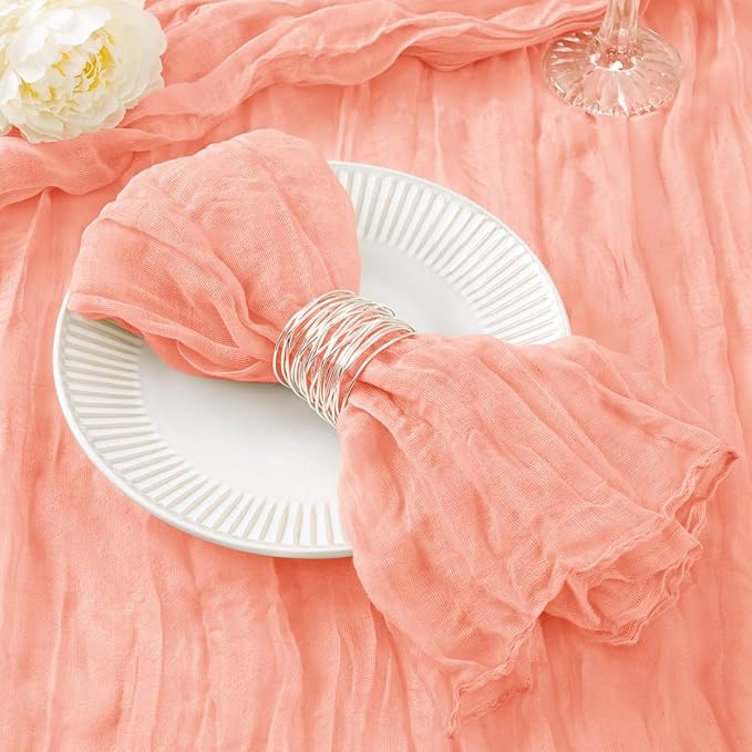 12 Pack Coral Pink Cheesecloth Napkins Fall Thanksgiving Cloth Napkins Set of 12 Dinner Table Napkins Bulk 21x21 Inches for Thanksgiving Wedding Bridal Shower Baby Shower Xmas Party