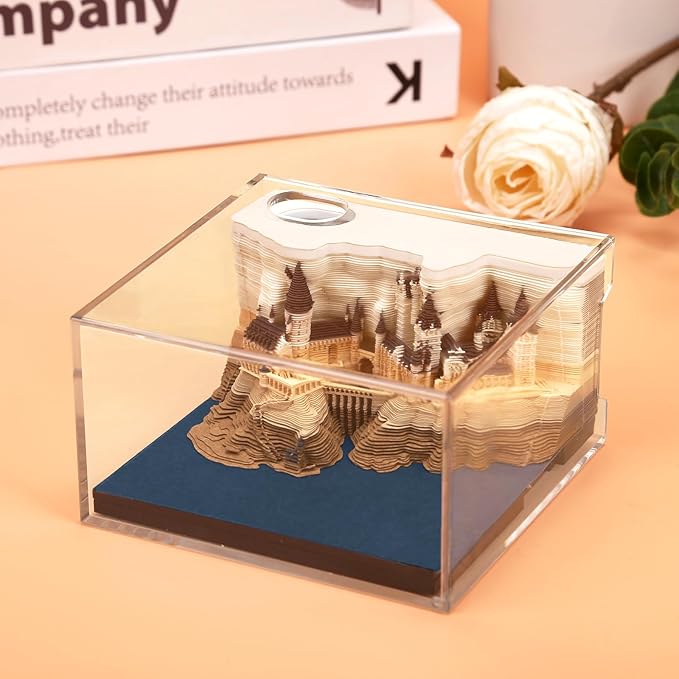 3D Time Piece Calendar 2026 3D Tear Away Mini Desk Calendar with LED Light Art Memo Pad Notepad Desktop Decoration Gift for Christmas (With Weekly Calendar & Light)