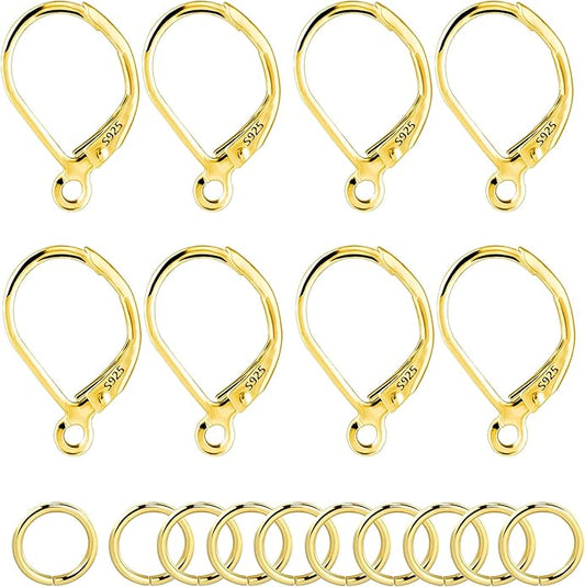 925 Sterling Silver Leverback French Hooks - Hypoallergenic Earring Backs With Jump Rings Set - Dangle Hooks Sterling Silver Findings Supplies for Jewelry Making