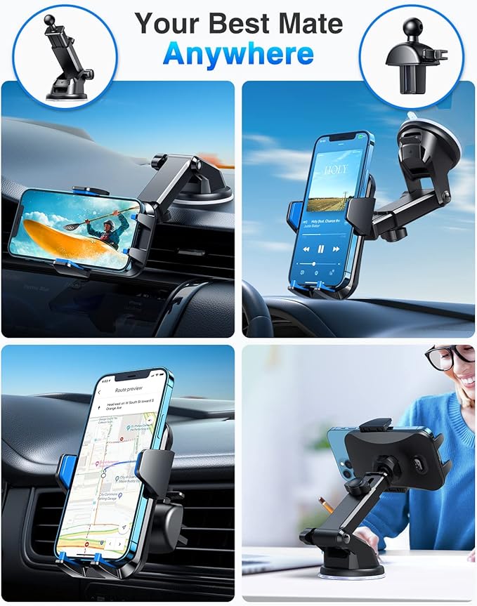 VANMASS 【85+LBS Strongest Suction & Military-Grade 2025 Ultimate Car Phone Mount【Patent Safety Certs】 Cell Phone Holder Truck Stand Dashboard Windshield Vent for iPhone 16 15 Pro Max 14 Samsung, Blue