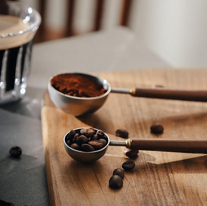 Coffee Spoon - Vintage Walnut Wood Handle, Stainless Steel Coffee Scoop ，Stainless Steel Tea Scoopand Seasoning Spoons (1, Gunmetal, 5g Capacity)