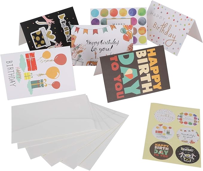 Pilipane Greeting Cards Blank Gift Paper 24Pcs Set with Envelopes and Stickers for Birthday Thank You Notes Holiday Gifts Crafting Writing Graffiti 7 x 10.5cm (happy birthday)