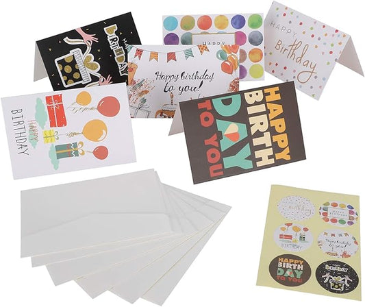 Pilipane Greeting Cards Blank Gift Paper 24Pcs Set with Envelopes and Stickers for Birthday Thank You Notes Holiday Gifts Crafting Writing Graffiti 7 x 10.5cm (happy birthday)