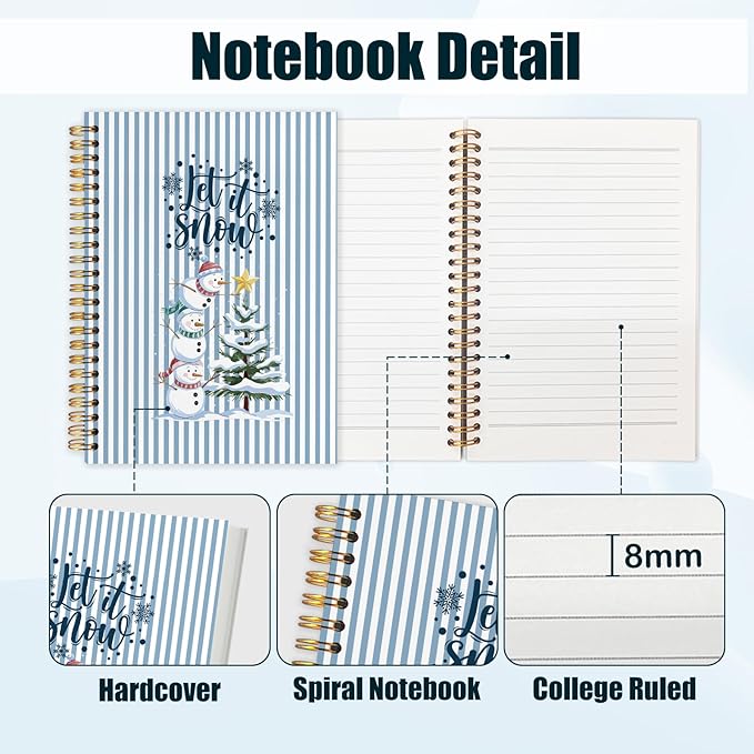 Blue Christmas Snowman Spiral Notebook, Winter Christmas Journal for School Office Supplies, Xmas Winter Aesthetic Holiday Hardcover Journal 5.5x8.3 Inch