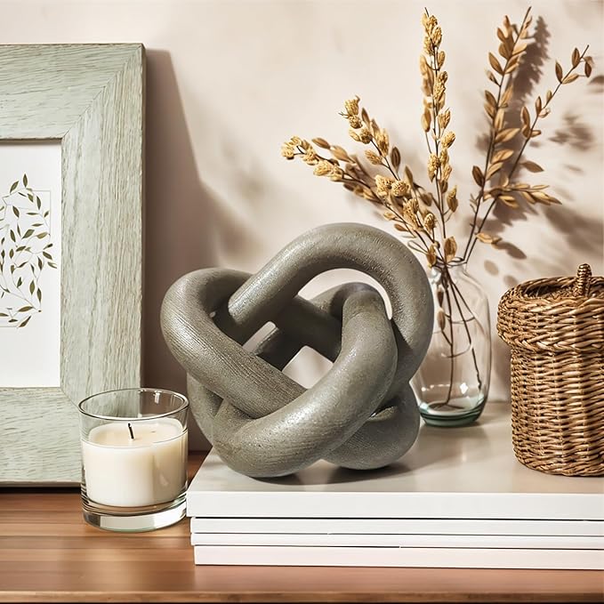 GUDAGUU Wood Knot Decor -Coffee Table Decor Shelf Decor Table Books Hand Carved Home Decoration Boho Country Rustic Modern Shabby Chic Style 3 Link Wooden Knot Chain Link Decor (Champagne)