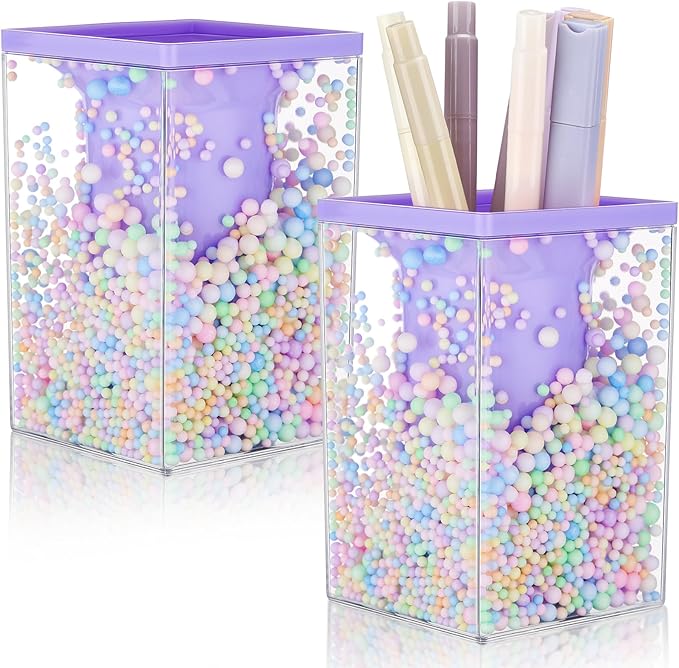 Zonon 2 Pieces Cute Bubble Pen Holder Multi-purpose Desktop Organizer Back to School Gift Kawaii Office Supplies Pastel Desk Accessories Stationery Makeup Brush Holder with Bubble Ball(Purple)