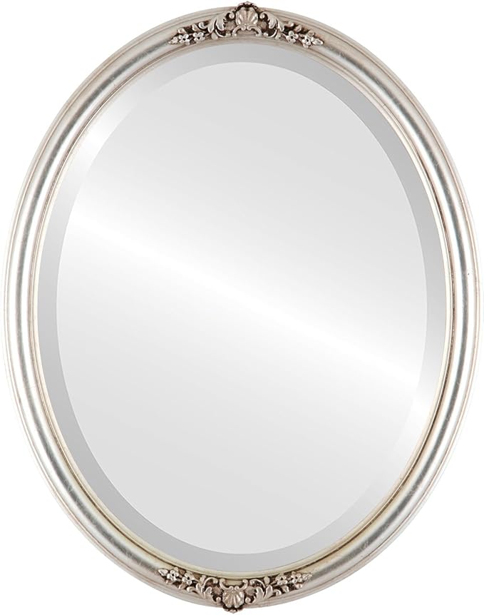 OVALCREST Oval Beveled Wall Mirror for Home Decor - Contessa Style - Silver Leaf with Brown Antique - 26" x 20"