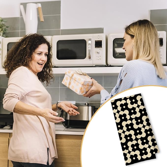 Beige and Black Moroccan Kitchen Towels, Boho Abstract Dish Tea Towels for Kitchen Decor, Retro Mid Century Modern Hand Towel for Bathroom Decor, 16x24 Inches
