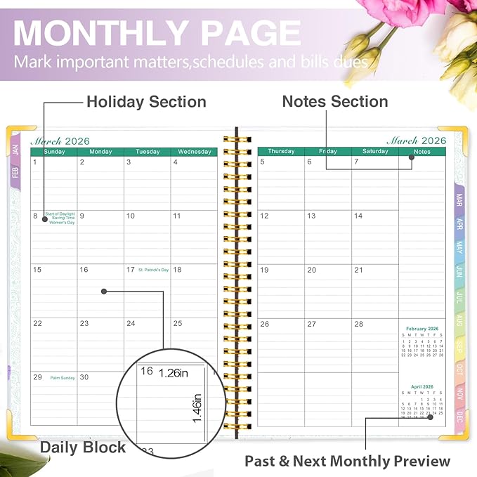 GuassLee 2026 Planner, Weekly and Monthly Planner from January 2026-December 2026, 6.1"x8.4" Aesthetic Agenda Book Planner with Back Pocket, Stickers, Coated Tabs, A5 Size