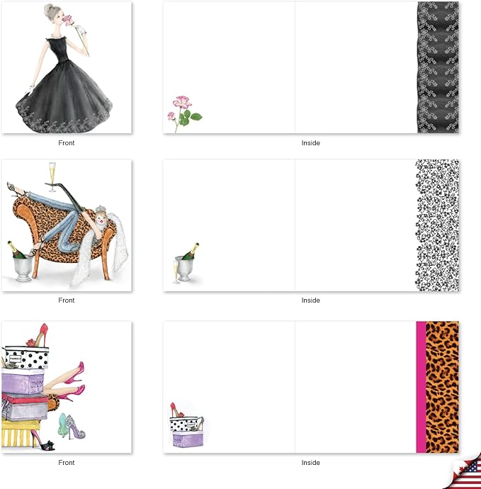 The Best Card Company - 10 Blank Note Cards for Women (4 x 5.12 Inch) - Assorted Fashion Greeting Cards for All Occasions - Write in Style MQ5067OCB-B1x10