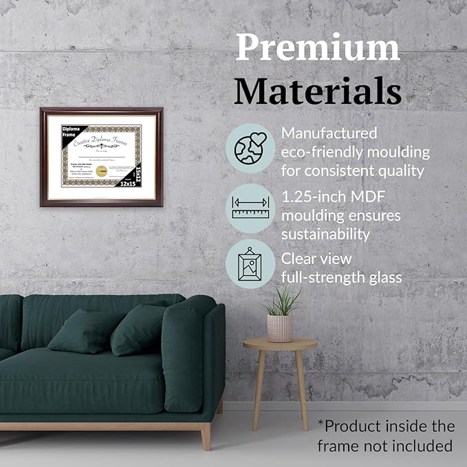 Creative Picture Frames 12x15 Mahogany Gold Rim Diploma Frame with White Mat Glass and Installed Wall Hangers | Frame Holds 16x20 Media without Mat