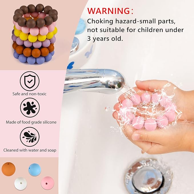 ASTARON 100 Pcs 15mm Silicone Beads for Keychain Making, Pink Round Rubber Beads for Bracelets Beadable Pens Decorations Crafts Making Party Favours Supplies