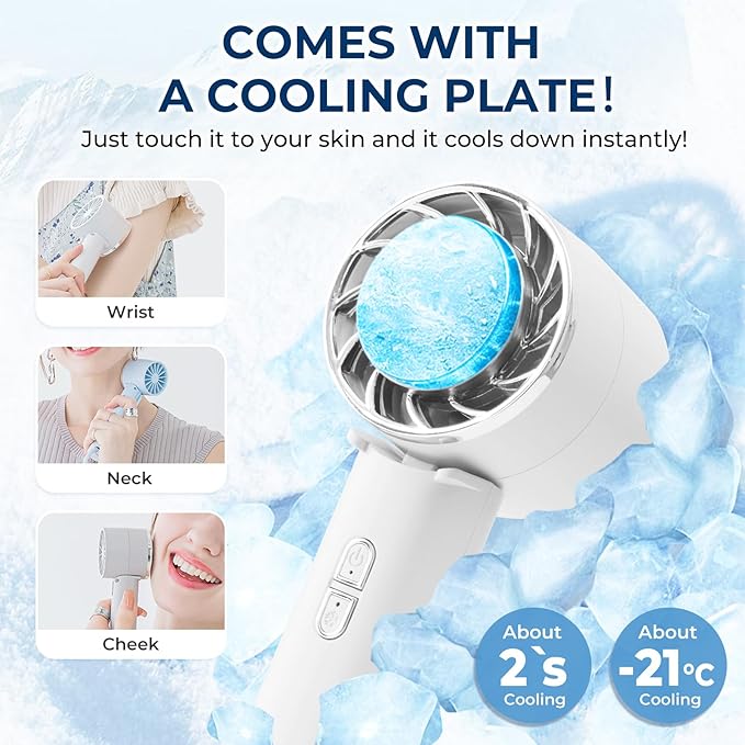 Mini Portable Cooling Handheld Fan Three-Speed Personal Small Desktop with Base Stand Type-C Charging Powerful Handheld Fan for Travel/Outdoor/Gifts/Makeup
