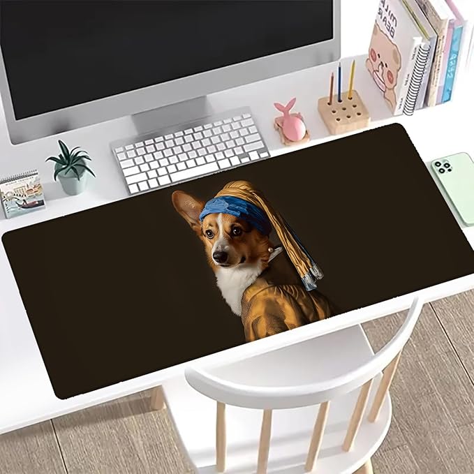 Corgi Dog Gaming Mouse Pad, Office Desk Mat, Anti-Slip Rubber Base Cool Aesthetic Mouse Pads for Computer Laptop Keyboard School Home Desktop Gamer Home Accessories Decor 31.5" x 11.8"