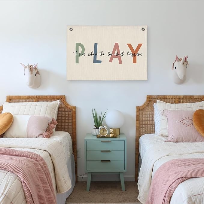 Playroom Wall Decor, Boho Classroom Kids Room Canvas Banner Wall Hanging Flag, This is Where All The Fun Stuff Happens Banner