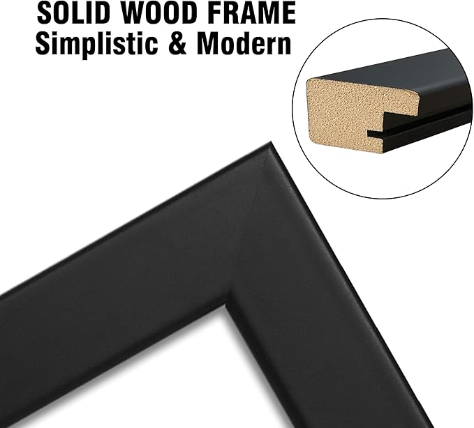 8x10 Picture Frame Set of 4 Made of Solid Wood Photo Frame with Real Glass for Pictures 5x7 with Mat or 8x10 without Mat, Wall Mount or Tabletop Gallery Photo Frames in Black