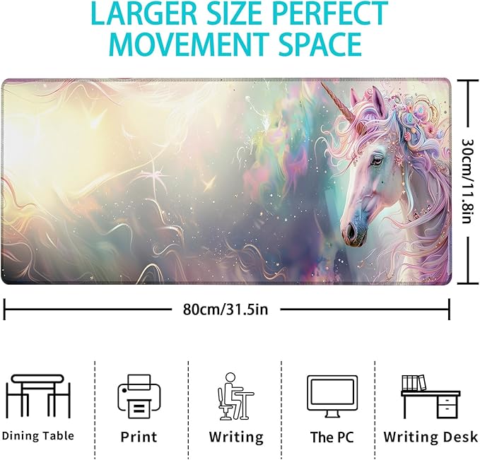 Unicorn Gaming Mouse Pad, Mouse Pad, Desk Mat, Non-Slip Rubber Base MousePads for Computers Laptop Office School Home Accessories Decor Gifts 31.5" x 11.8"