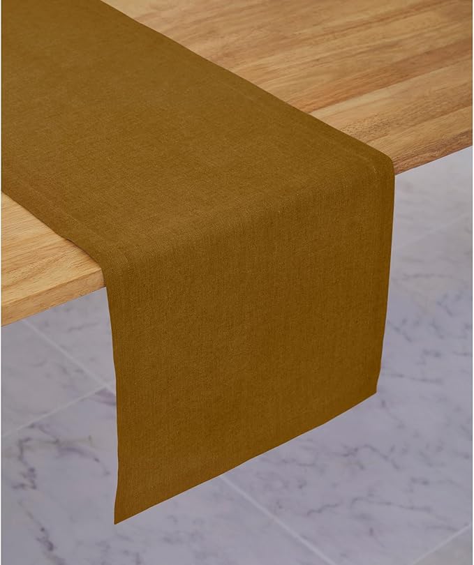 Solino Home Linen Table Runner 90 Inches Long - 100% Pure Linen Toffee Brown Table Runner 14 x 90 Inch - Diana Medium Weight