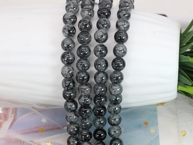 Pamir Tong 550PCS 8mm Black Glass Beads for Jewelry Making,Round Smooth Beads, Bracelet Space Loose Beads for Jewelry Making Earring, Necklaces, DIY Crafts & Gifts #388