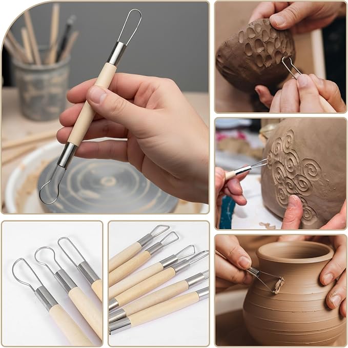 14pcs Pottery Trimming Tools Set, Clay Carving Tools with Aluminum Wood Stainless Steel for Carving Modeling Sculpting